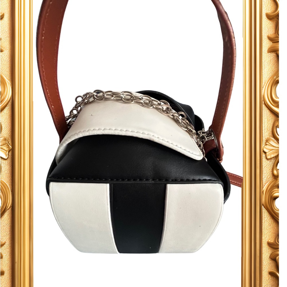 Spherical Black and White Mini Bag with Leather Handle